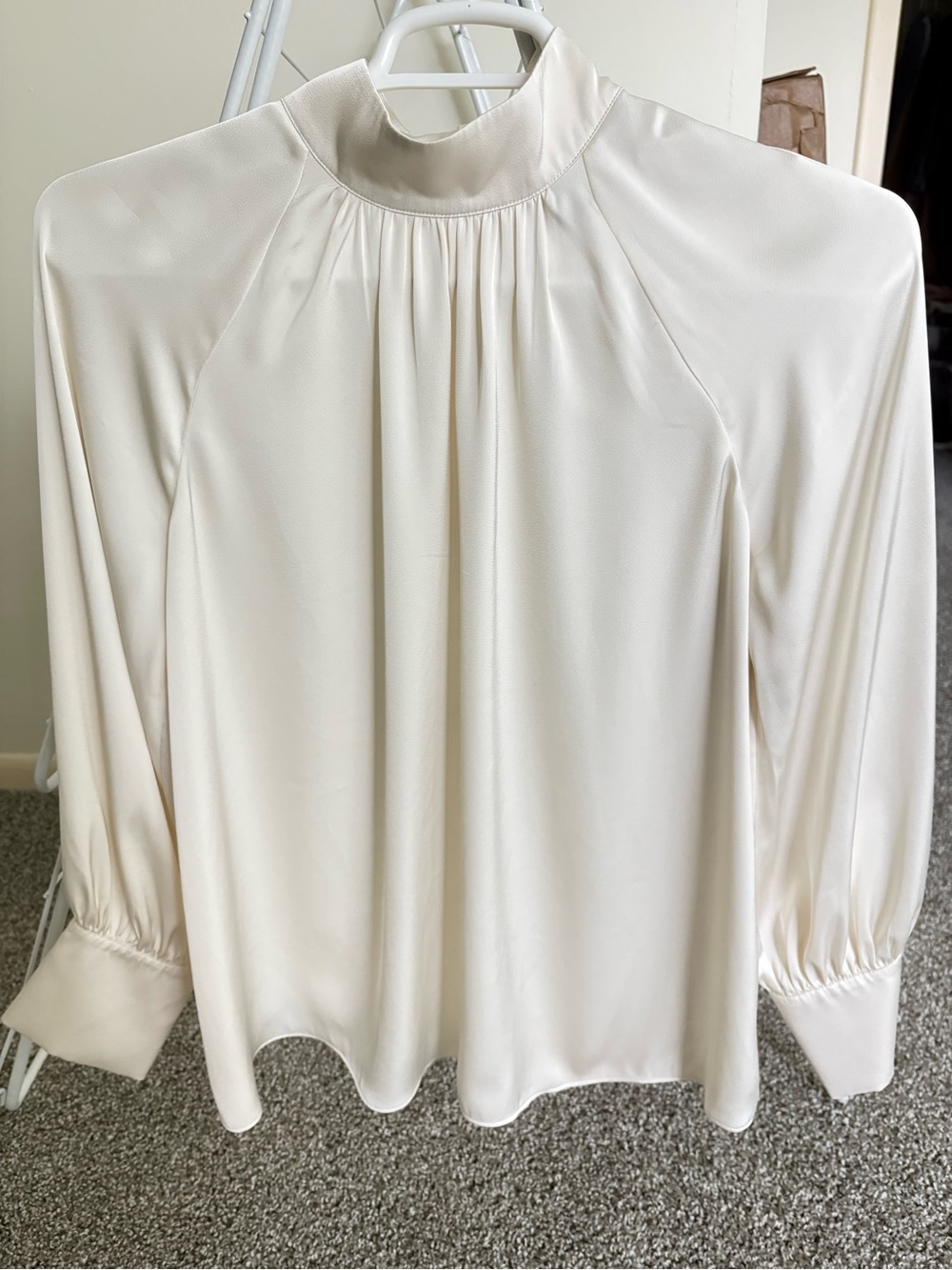 H&M Ivory High-Neck Long-Sleeve Blouse